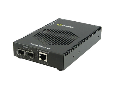 05080014 S-1110P-DSFP - 10/100/1000 Gigabit Ethernet Standalone Media Rate Converter with PoE Power Sourcing. 10/100/1000BASE-T by PERLE