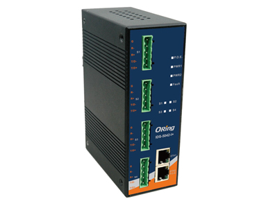 IDS-5042-I+  - Rugged 4x RS422/485 (2kV isolated) to 2x 10/100TX (RJ-45 PoE client) Device Server by ORing Industrial Networking