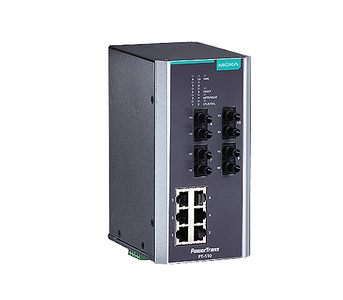 PT-510-4M-ST-24 - IEC 61850-3 managed Ethernet switch with 6 10/100BaseT(X) ports, and 4 100BaseFX multi-mode ports with ST conn by MOXA