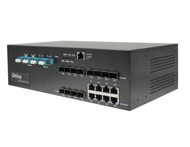DGS-9812GP-SS-AIO_S - Rugged 8x 10/100/1000TX (RJ-45) + 12x 100/1000 SFP slots with Single mode bypass by ORing Industrial Networking