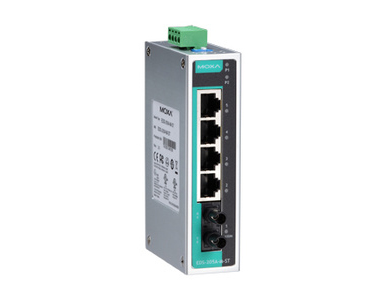 EDS-205A-M-ST-T - Unmanaged switch with 4 10/100Base T(X) ports, and 1 100BaseFX multi-mode port with ST connector by MOXA