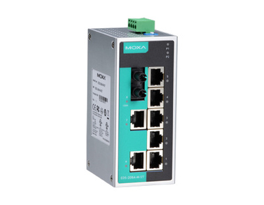 EDS-208A-M-ST-T - Unmanaged Ethernet switch with 7 10/100BaseT(X) ports, and 1 100BaseFX multi-mode port with ST connectors by MOXA