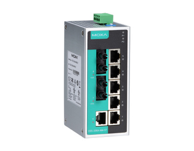 EDS-208A-MM-ST - Unmanaged Ethernet switch with 6 10/100BaseT(X) ports, and 2 100BaseFX multi-mode ports with ST connectors by MOXA