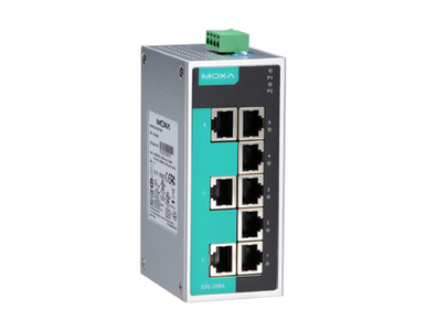 EDS-208A - Unmanaged Ethernet switch with 8 10/100BaseT(X) ports, -10 to 60  Degree C operating temperature by MOXA