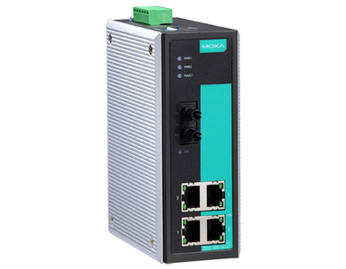 EDS-305-M-ST-T - Industrial Unmanaged Ethernet Switch with 4 10/100BaseT(X) ports, 1 multi mode 100BaseFX port, ST connector by MOXA