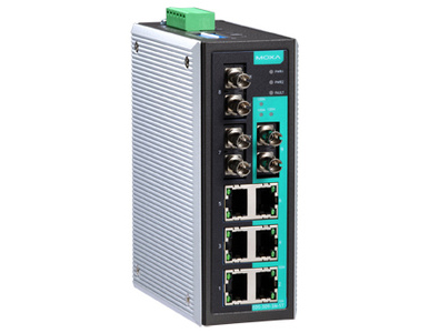 EDS-309-3M-ST-T - Industrial Unmanaged Ethernet Switch with 6 10/100BaseT(X) ports, 3 multi mode 100BaseFX ports, ST connector by MOXA