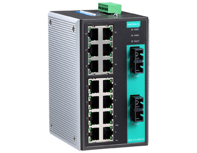 EDS-316-MM-SC-T - Industrial Unmanaged Ethernet Switch with 14 10/100BaseT(X) ports, 2 multi mode 100BaseFX ports, SC connector by MOXA