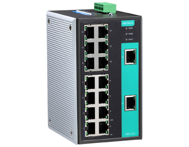 EDS-316-T - Industrial Unmanaged Ethernet Switch with 16 10/100BaseT(X) ports, -40 to 75  Degree C by MOXA