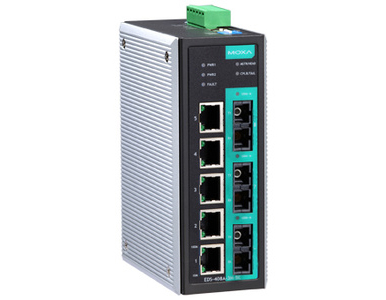 EDS-408A-1M2S-SC-T - Entry-level managed Ethernet switch with 5 10/100BaseT(X) ports, and 1 100BaseFX multi-mode port, 2 100Base by MOXA