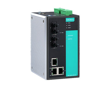 EDS-505A-MM-ST-T - Managed Ethernet switch with 3 10/100BaseT(X) ports, and 2 100BaseFX multi-mode ports with ST connectors, -40 by MOXA