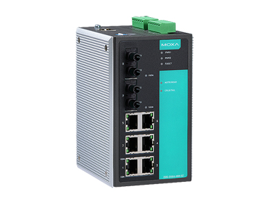 EDS-508A-MM-ST - Managed Ethernet switch with 6 10/100BaseT(X) ports, and 2 100BaseFX multi-mode ports with ST connectors, 0 to by MOXA
