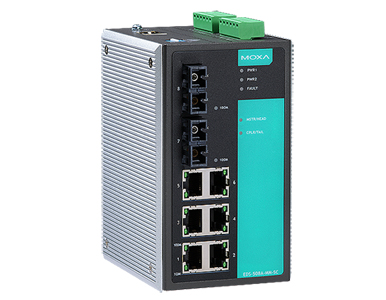 EDS-508A-SS-SC-80-T - Managed Ethernet switch with 6 10/100BaseT(X) ports, and 2 100BaseFX single-mode ports with SC connectors by MOXA