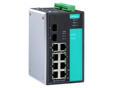 EDS-510A-1GT2SFP - Managed Gigabit Ethernet switch with 7 10/100BaseT(X) ports, 1 10/100/1000BaseT(X) port, and 2 SFP slots for by MOXA