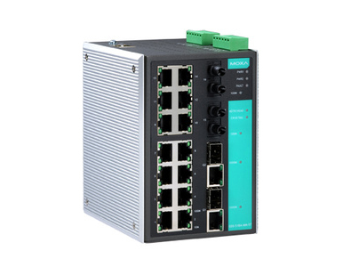 EDS-518E-MM-ST-4GTXSFP-T - Managed Gigabit Ethernet switch with 12 10/100BaseT(X) ports, 2 100BaseFX multi-mode ports with ST co by MOXA