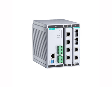 EDS-608-T - Compact managed Ethernet switch system with 2 slots for 4-port fast Ethernet interface modules, for a total of up to by MOXA
