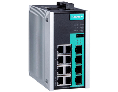 EDS-G512E-4GSFP-T - Managed full Gigabit Ethernet switch with 8 10/100/1000BaseT(X) ports, and 4 100/1000Base SFP slots by MOXA