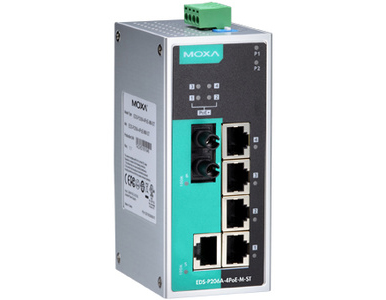 EDS-P206A-4PoE-M-ST-T - Unmanaged PoE Ethernet switch with 1 10/100BaseT(X) ports, 4 PoE 10/100BaseT(X) ports, and 1 100BaseFX m by MOXA