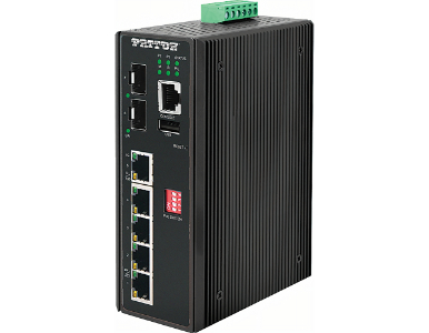 Patton FP2005E/2SFP/4BT/24DC – Managed Industrial PoE+ Ethernet Switch; 1 x 10/100/1000; 4 x PoE BT 10/100/1000 (90W/port); 2 by PATTON
