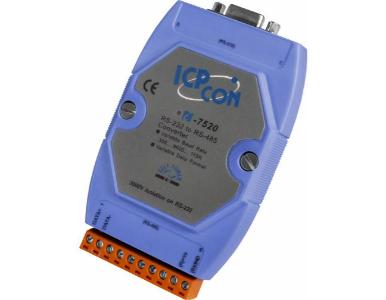 I-7520 - RS-232 to RS-485 converter with Din rail mount, auto tuning function, and auto switching baud rate. Supports maximum of by ICP DAS