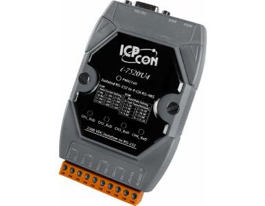I-7520U4 - Isolated RS 232 to 4 RS 485 Active Hub. Supports operating temperatures between -25 to 75C. by ICP DAS