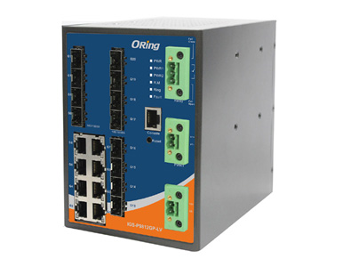 IGS-P9812GP-LV - Industrial 20-port DIN Rail managed Ethernet switch with 8x10/100/1000Base-T(X) and 12xGigabit SFP slots by ORing Industrial Networking
