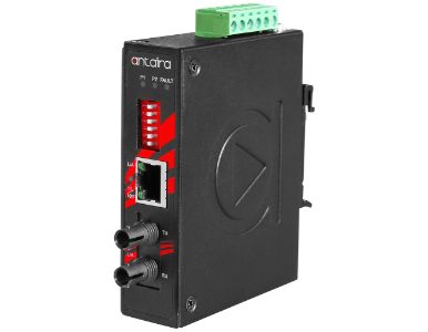 IMP-C100-ST-M - Compact 10/100TX To 100FX Industrial PoE+ Media Converter, Multi-mode 2KM, ST Connector by ANTAIRA
