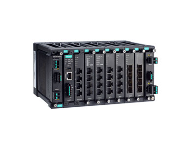 MDS-G4028 - Layer 2 full Gigabit modular managed Ethernet switch with 4 fixed Gigabit ports, 6 slots for optional 4-port GE/FE m by MOXA
