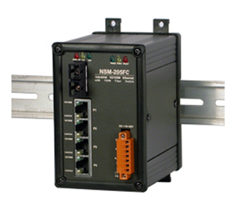 NSM-205FC - 1 Port Fiber Optic, 4 Port 10/100M RJ 45 Connector, Multi Mode, SC connector, Metal Case by ICP DAS