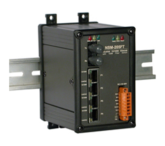 NSM-205FT - 1 Port Fiber Optic, 4 Port 10/100M RJ 45 Connector, Multi Mode, ST connector, Metal Case by ICP DAS