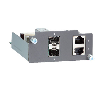PM-7200-2GTXSFP - Gigabit Ethernet module with 2 10/100/1000BaseT(X) or 1000BaseSFP slot combo ports by MOXA