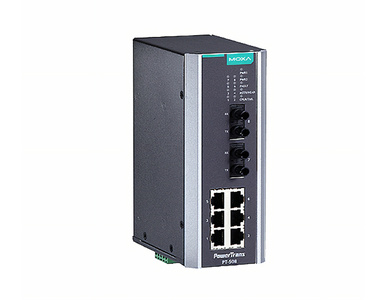 Moxa PT-508-MM-ST-48 - IEC 61850-3 managed Ethernet switch with 6 10/100BaseT(X) ports, and 2 100BaseFX multi-mode ports with ST by MOXA