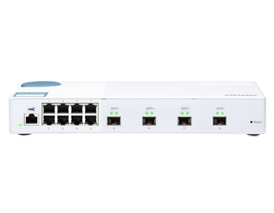 QSW-M408S-US - QSW-M408S 12-port layer 2 managed switch. Eight 1GbE ports and four 10G SFP+ ports. Easy management with web brow by QNAP