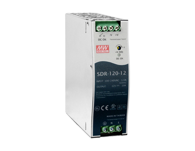 SDR-120-12 - 120 Watt Series / 12 VDC / 10.0 Amps Industrial Slim High-Efficiency Single Output DIN Rail Power Supply by ANTAIRA