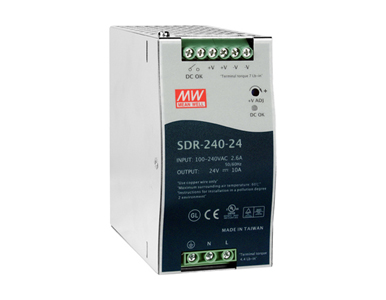 SDR-240-24 - 240 Watt Series / 24 VDC / 10.0 Amps Industrial Slim High-Efficiency Single Output DIN Rail Power Supply by ANTAIRA