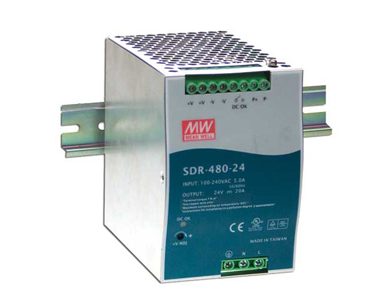 SDR-480-24 - 480 Watt Series / 24 VDC / 20.0 Amps Industrial Slim High-Efficiency Single Output DIN Rail Power Supply by ANTAIRA