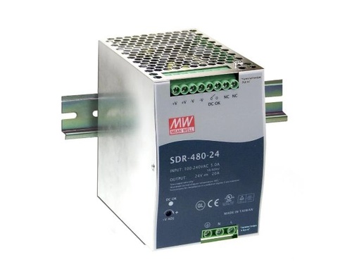 SDR-480P-24 - AC-DC Industrial DIN rail power supply; Output 24Vdc at 20A; Metal casing; Ultra slim width 85.5mm; Parallel funct by MEANWELL