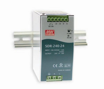 SDR-240-24 - Industrial AC/DC Din Rail Power Supply Single Output 24V 10A 240W with PFC Dunction by MEANWELL