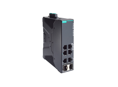Moxa SDS-3006-4PoE-2GTXSFP-T - Compact industrial PoE+ smart Ethernet switch with 4+2G ports, -40 to 75 Degree C by MOXA