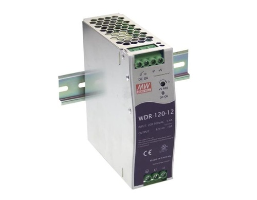 WDR-120-24 - AC/DC Industrial DIN rail power supply - Output 24VDC at 5A - metal case - Ultra wide input 180-550VAC for single a by MEANWELL