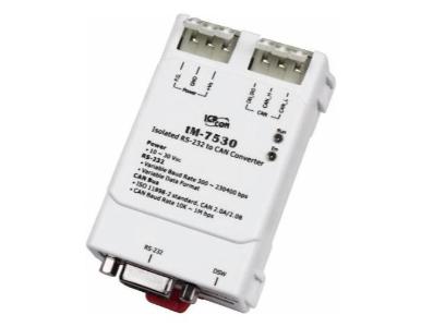 tM-7530 - Intelligent tiny RS-232/CAN converter. 9-pin female D-Sub. 1W power consumption, DIN-Rail mountable. Has operating tem by ICP DAS